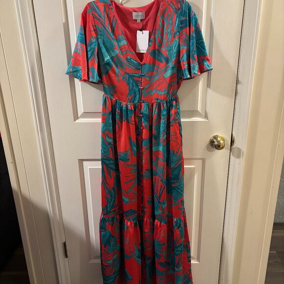 Sugarlips Women's Palm Tropics Pismo Button Down Flutter Maxi Dress ~ XS ~ NWT - Picture 5 of 10